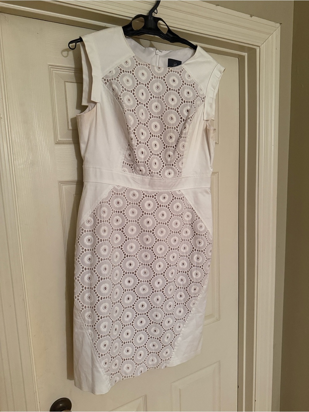 Adrianna Papell White Eyelet Midi Sheath Dress